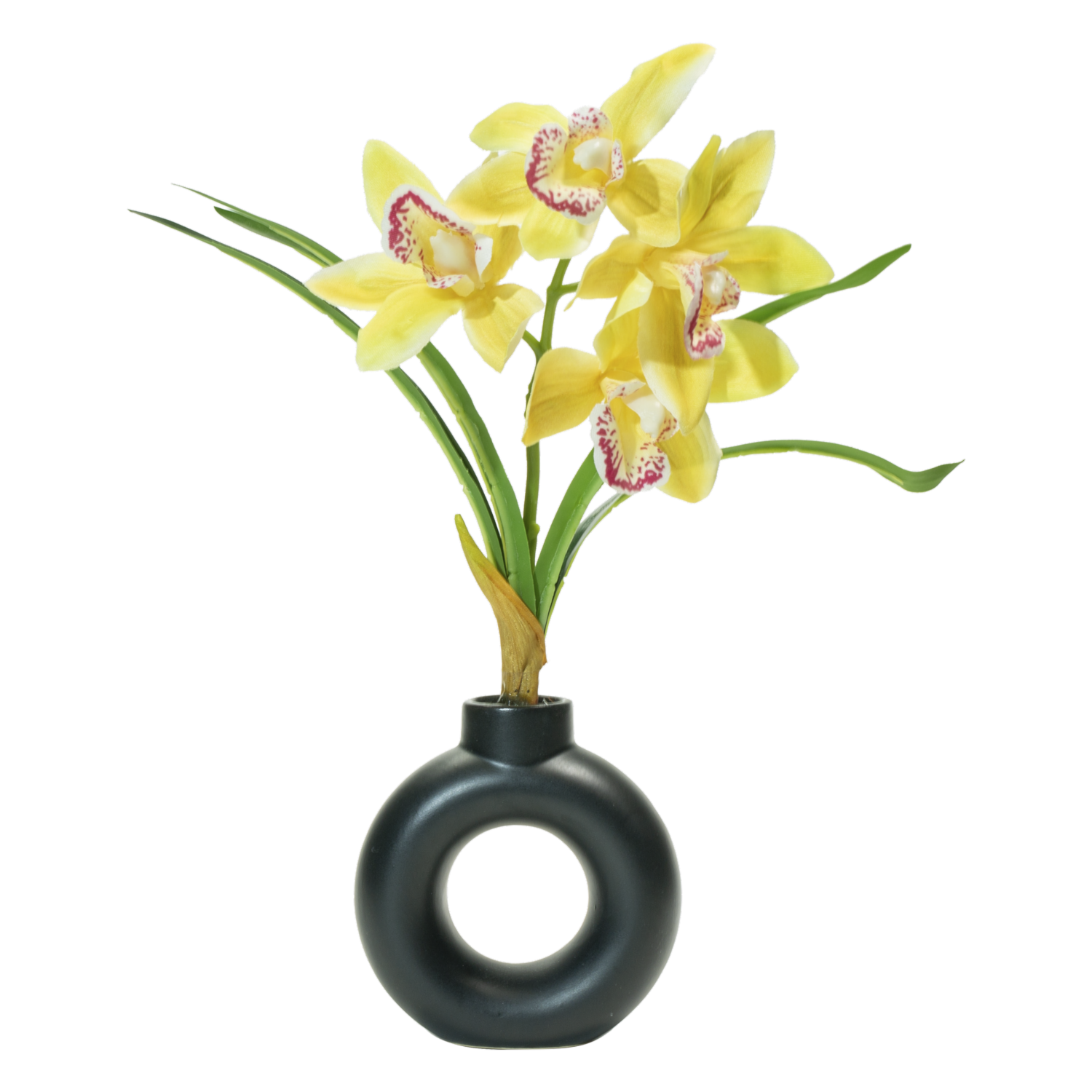 Orquídea Artificial Amarilla En Maceta De Aro Negro SKYLARK Unidad