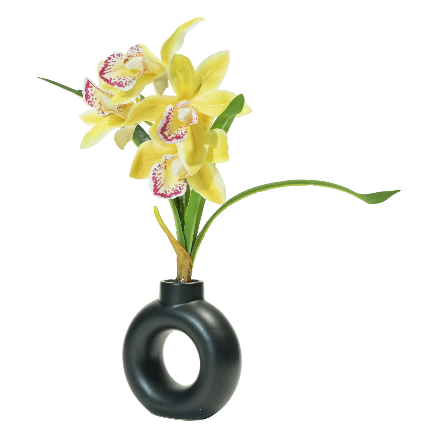 Orquídea Artificial Amarilla En Maceta De Aro Negro SKYLARK Unidad