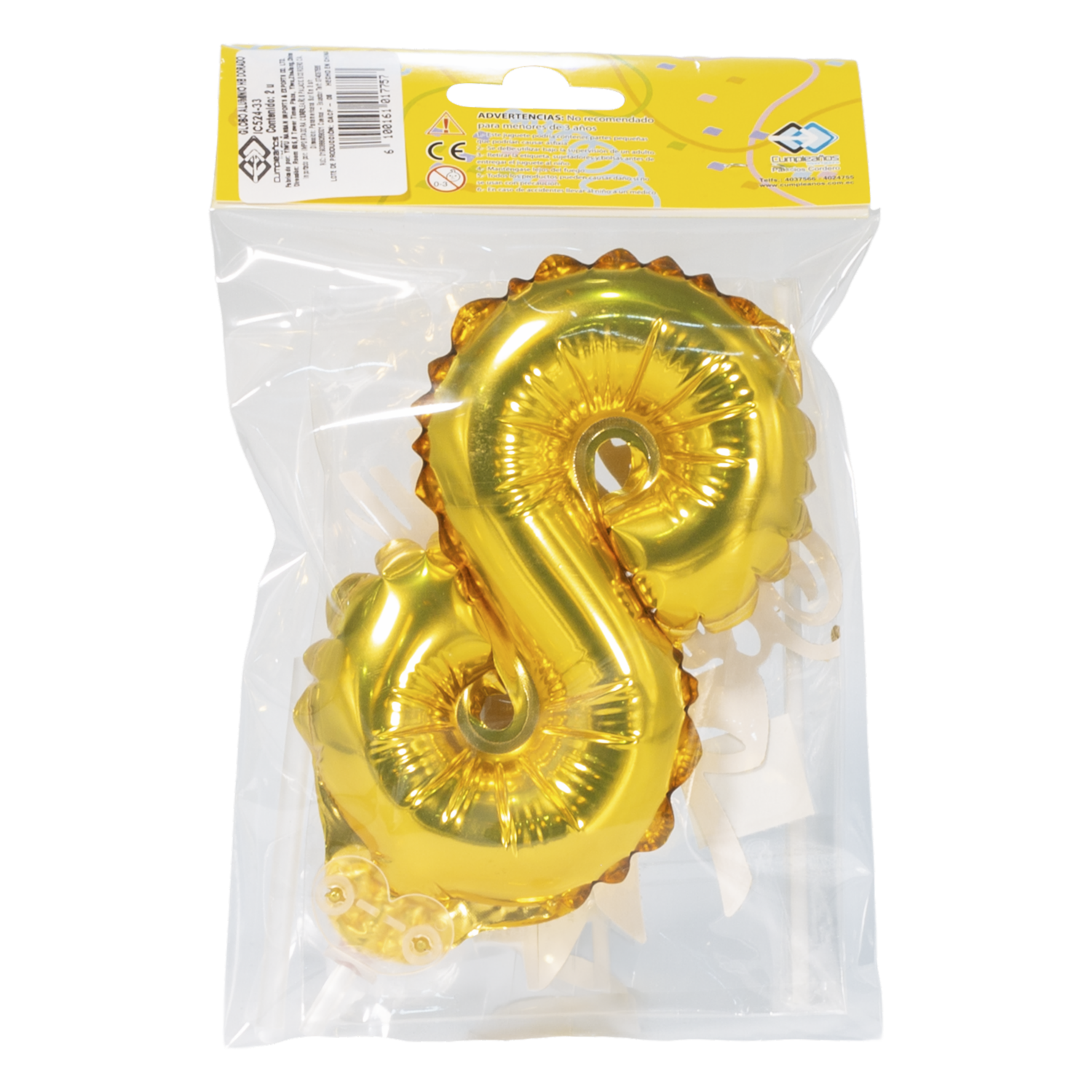 Globo Cumpleaños Diseño  Vela Aluminio 8  Dorado IMPORTADORA CUMPLEAÑOS 2 Piezas