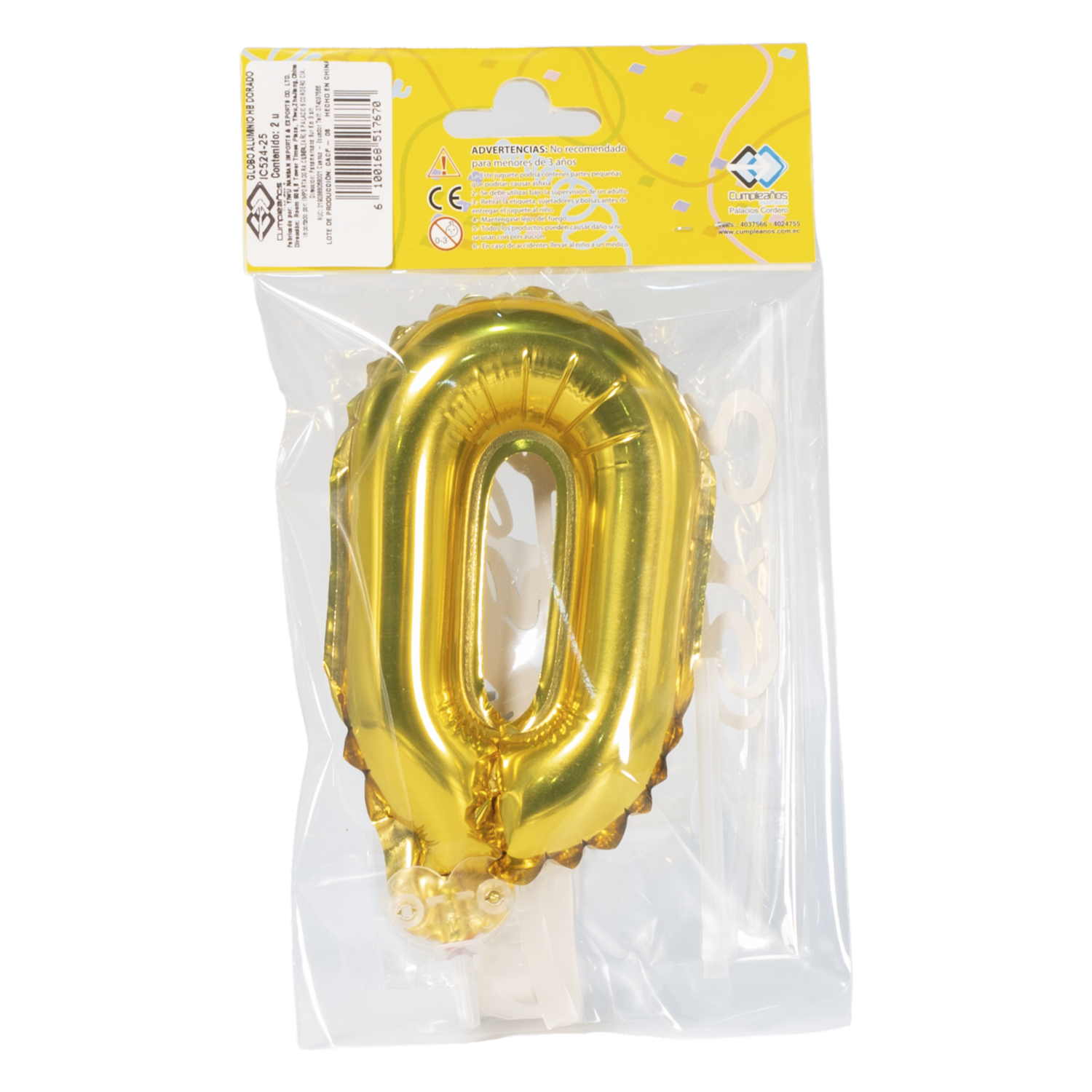 Globo Cumpleaños Diseño  Vela Aluminio 0 Hb Dorado IMPORTADORA CUMPLEAÑOS 2 Piezas