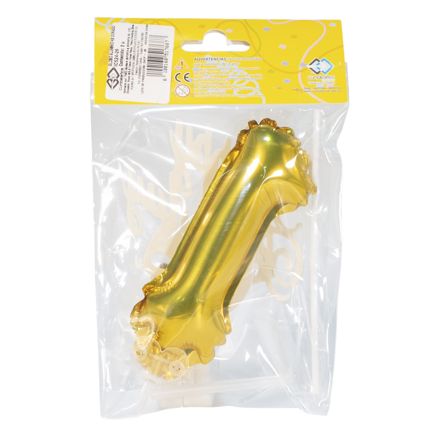 Globo Cumpleaños Diseño  Vela Aluminio 1 Hb Dorado IMPORTADORA CUMPLEAÑOS 2 Piezas