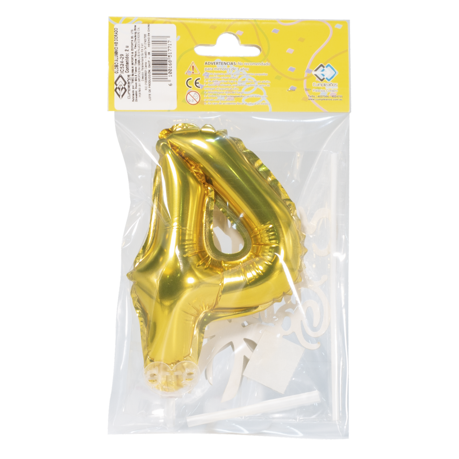 Globo Cumpleaños Diseño  Aluminio 4  Dorado IMPORTADORA CUMPLEAÑOS 2 Piezas