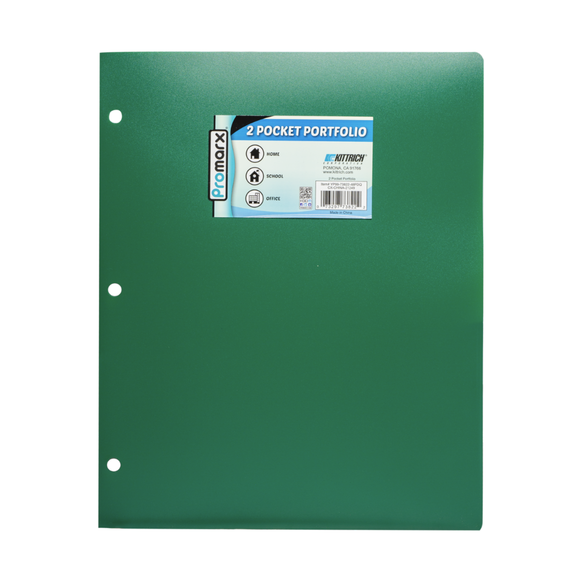 Carpeta Plástica Con Dos Bolsillos Color Verde PROMARX Unidad