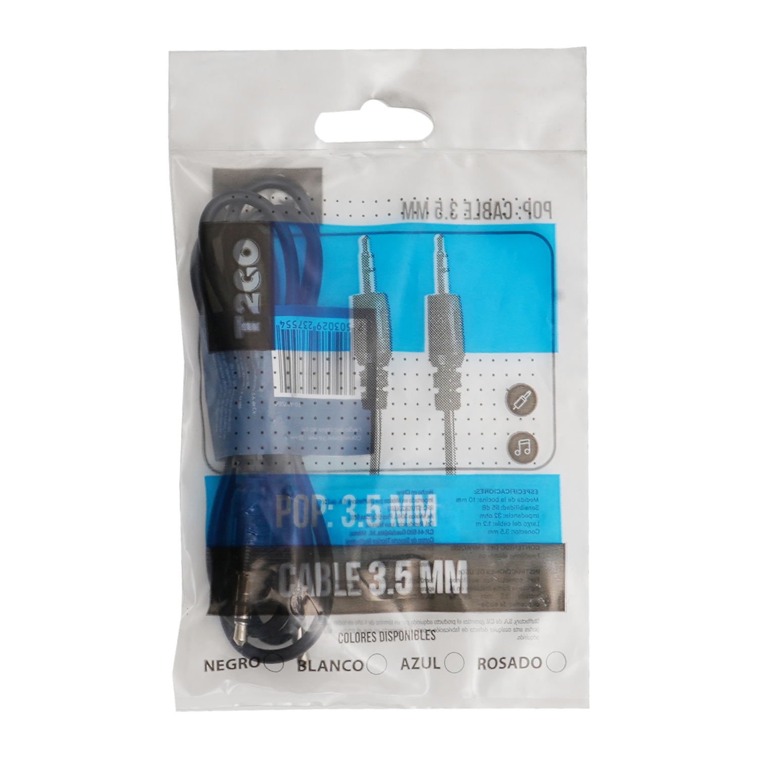 Cable De Audio De 3.5 Mm T2GO Negro