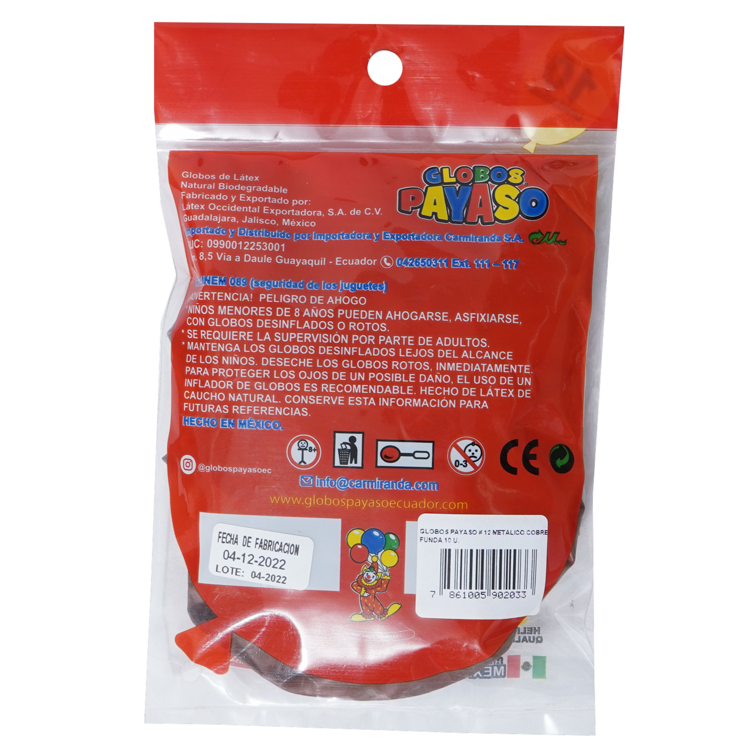 Globo N.12 Metálico Cobre Funda GLOBOS PAYASO X 10 Unidades