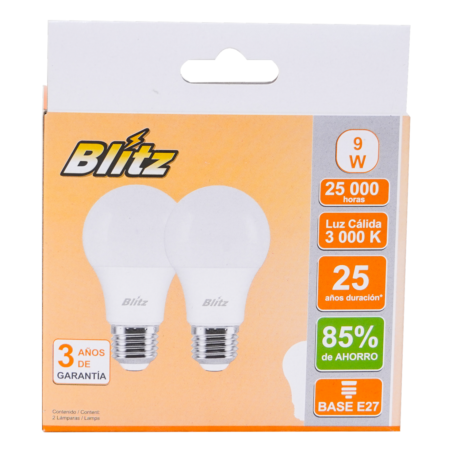 Foco Led Kit Luz Cálida 9W A60 BLÍTZ 1 X 2 Uds