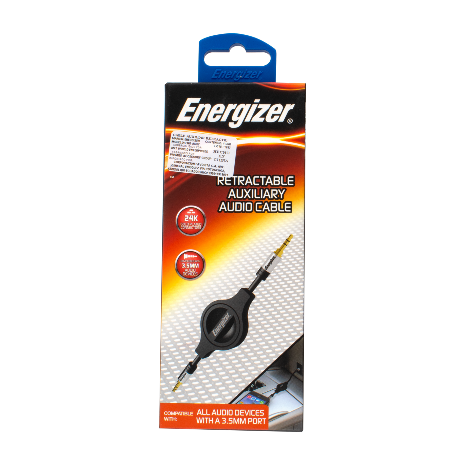 Cable Auxiliar Retráctil Compatible Con Todos Los Dispositivos 3.5 MM ENERGIZER Unidad