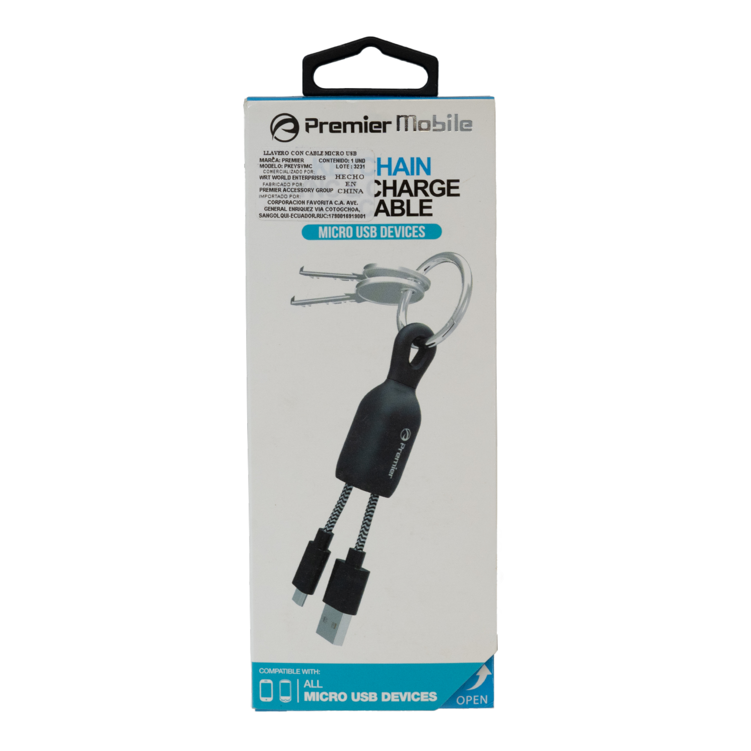 Llavero Porta Carga USB-A Y USB-C PREMIER Con Cable