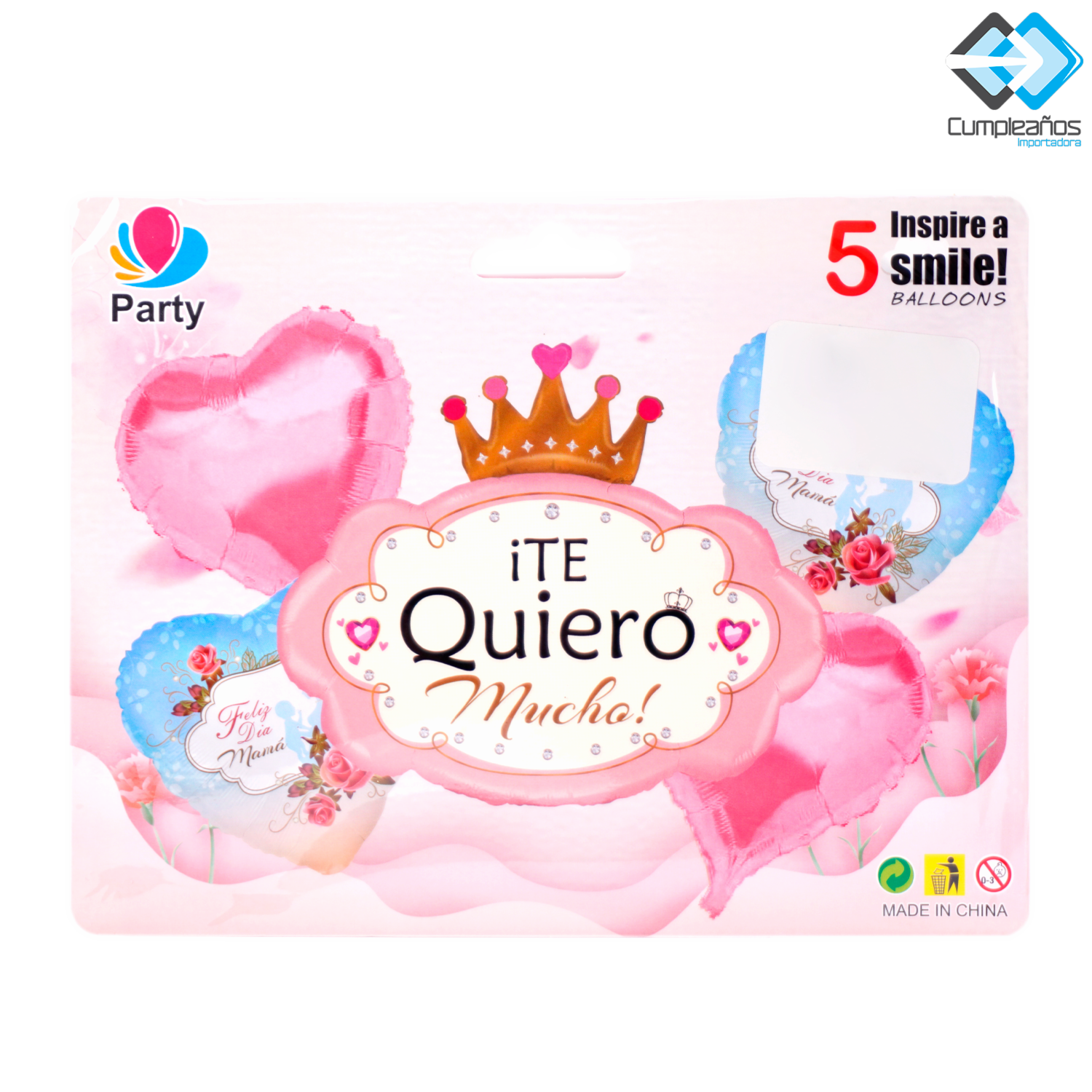 Globo De Alumínio Bouquet Mixto Diseño Te Quiero Mamá IMPORTADORA CUMPLEAÑOS 5 Piezas