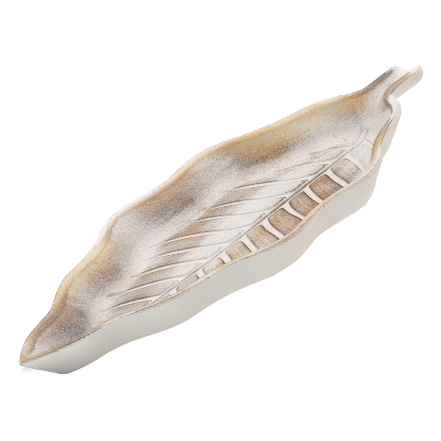 Charol Decorativo Diseño Hoja Madera Blanco SKYLARK 31.5X14.5X2.7 Cm